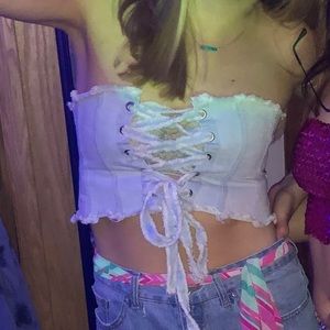 Light denim tube top with tie